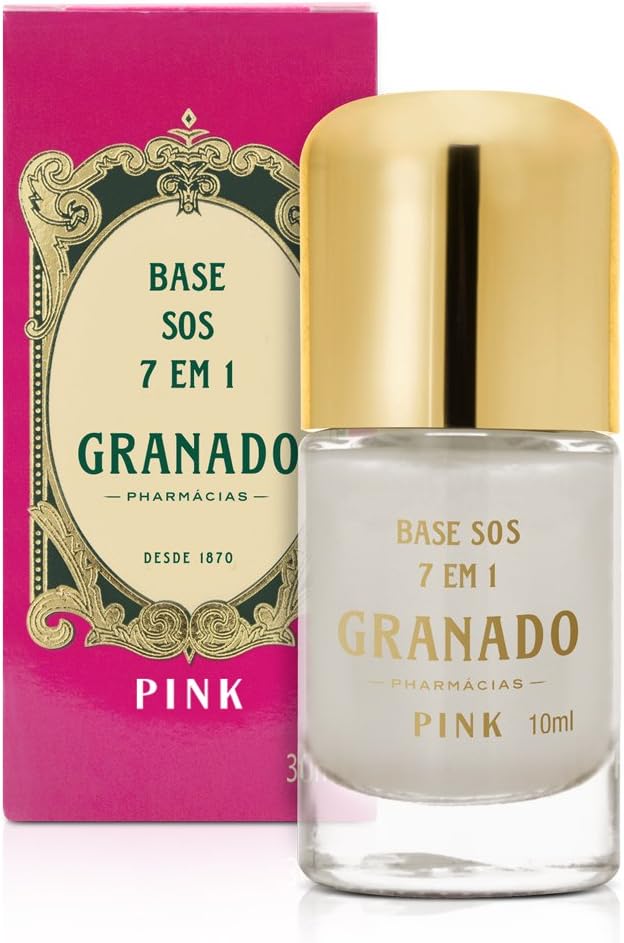 Granado - Base SOS 7 em 1 10ml Fortalecimento e reparação de unhas fracas e quebradiças. formato cilindrico, transparente e tampa dourada. Unhas e Beleza.