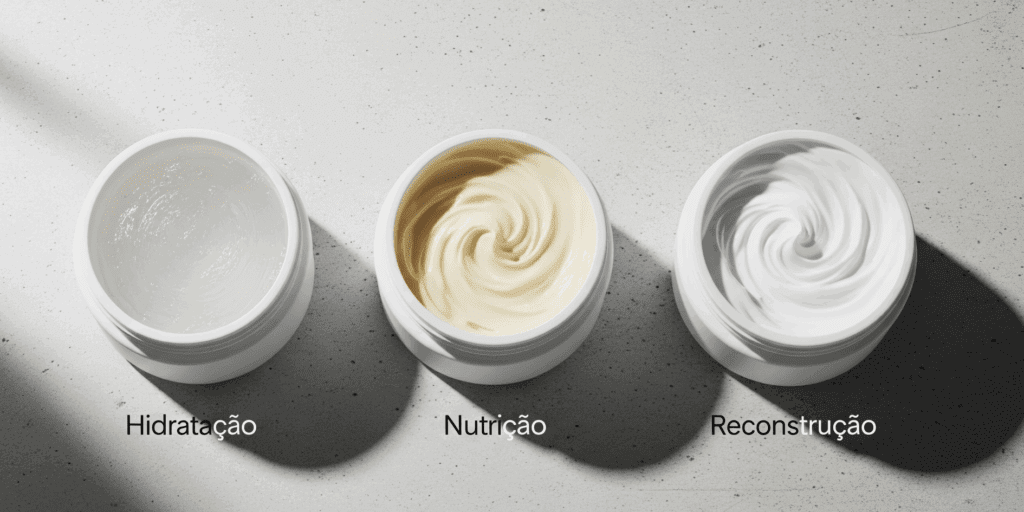 Máscaras de tratamento para cronograma capilar: hidratação, nutrição e reconstrução.