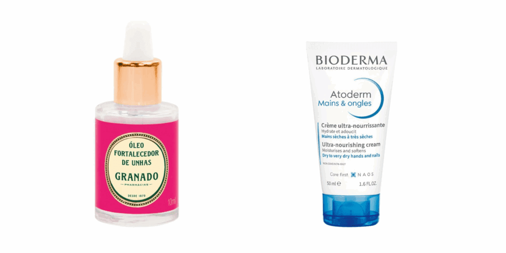 Atoderm Mãos e Unhas 50Ml, Bioderma
loção para mãos e unhas, tratamento. e Óleo fortalecedor Granado para unhas.