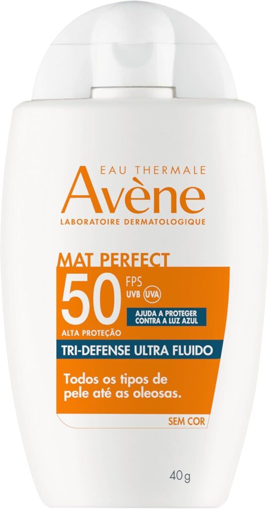 Avène Mat Perfect Tri-Defense Ultra Fluido Protetor Solar FPS50 Sem Cor com Proteção de Luz Azul que Previne Melasma e Deixa Acabamento Invisível, 40g

