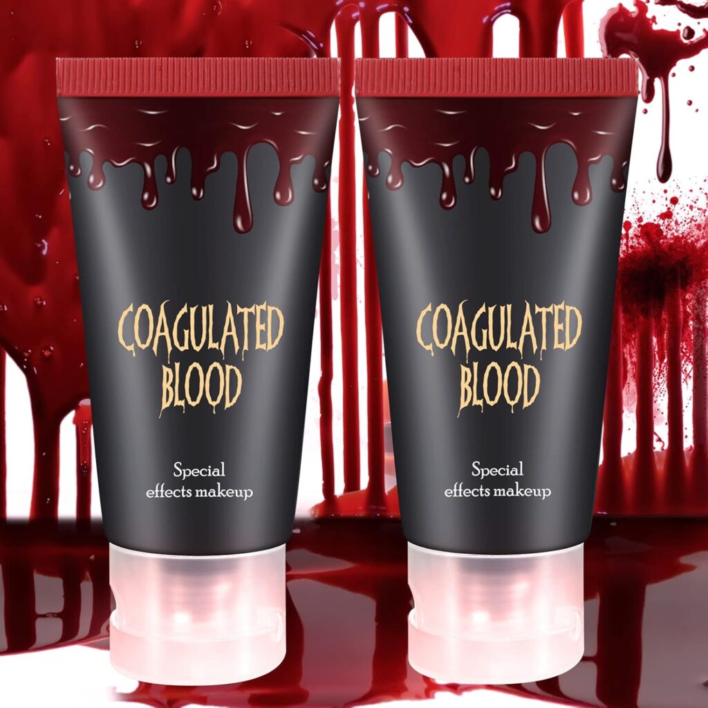 DE'LANCI Gel de sangue falso comestível, kit de maquiagem realista de sangue falso Sfx, sangue falso lavável para roupas, boca e olhos, kit de maquiagem...
