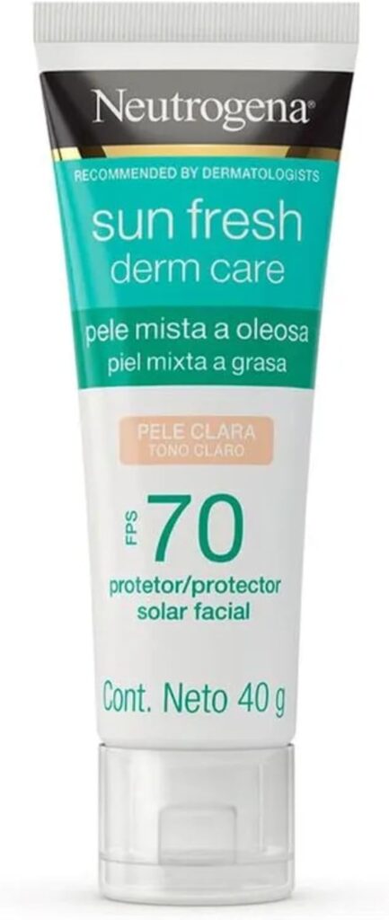 Protetor Solar Facial Para Pele Oleosa Neutrogena Sun Fresh Derm Care Pele Clara FPS 70, 40g
