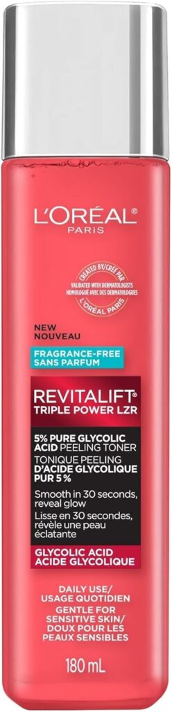 L'Oreal Paris Revitalift 5% Pure Peeling Toner De Ácido Glicólico Da Derm Intensives Com Aloe Vera, Pele Suave E Brilho Revelador Esfoliante Diário Para Uma Pele Mais Brilhante Sem Fragrância E Álcool