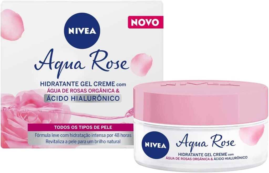 NIVEA Creme Facial Hidratante em Gel Aqua Rose 50ml - Com Ácido Hialurônico e Água de Rosas orgânica, este hidratante em gel de rápida absorção hidrata a pele por 48 horas
