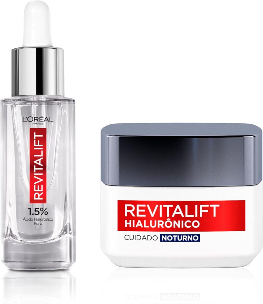 L'Oréal Paris Revitalift Hialurônico Kit Skincare Anti-Idade, com Sérum Preenchedor 30ml + Creme Facial Noturno, Ácido Hialurônico para Hidratação e Redução de Rugas 49g
