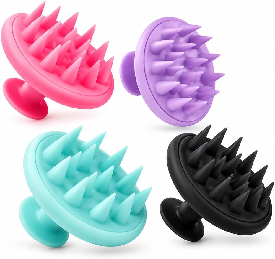 Escova Massageadora para Couro Cabeludo em Silicone – Limpeza Profunda, Massagem Relaxante, Uso com Shampoo ou a Seco, Cerdas Macias, Todos os Tipos de Cabelo, Homens e Mulheres, Design Ergonômico